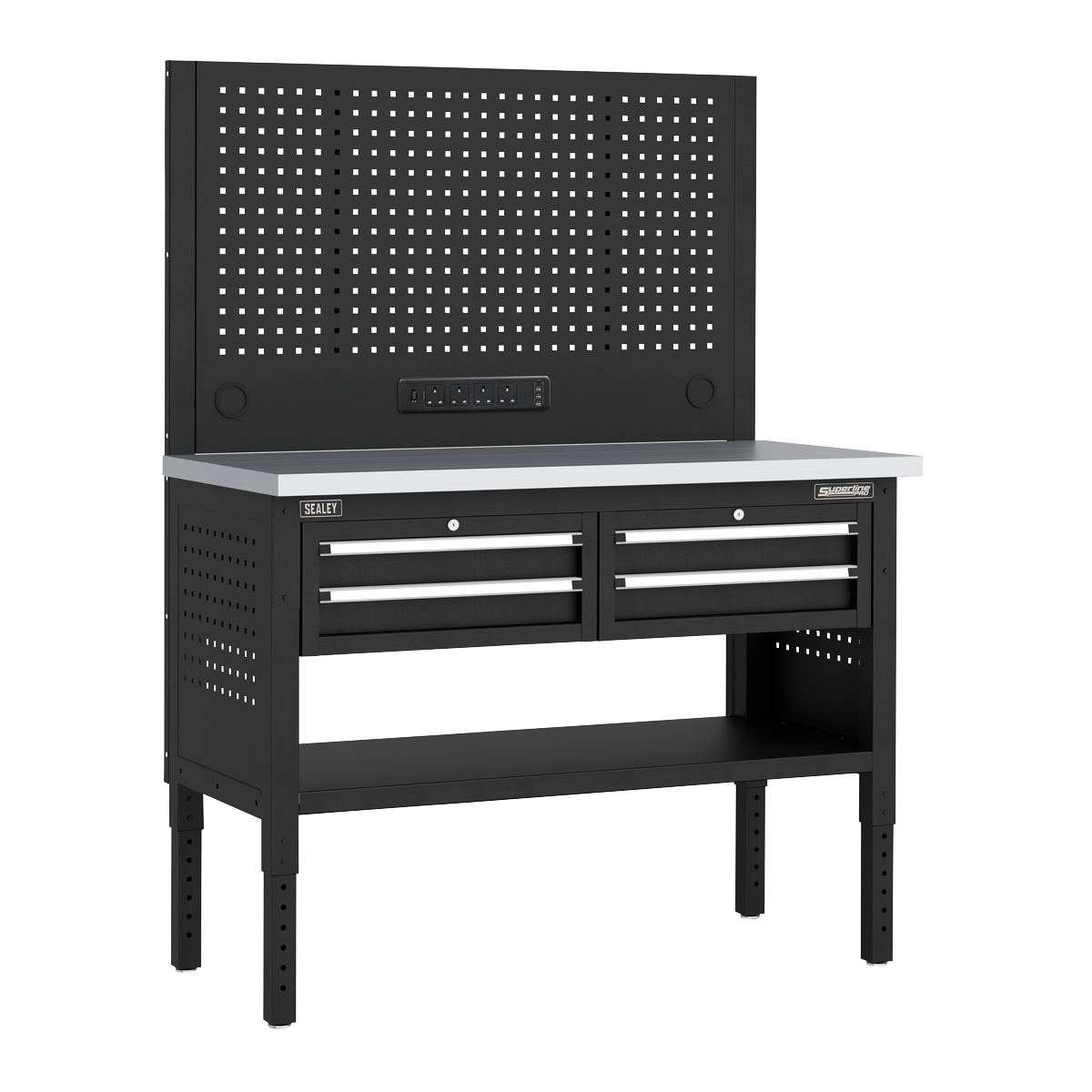 Superline Pro APMWB50COMBO2SS Superline PRO® Modular Workbench with 4 Drawers Stainless Steel Worktop 1265mm