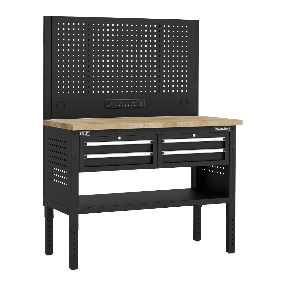 Superline Pro APMWB50COMBO2W Superline PRO® Modular Workbench with 4 Drawers Wooden Worktop 1265mm