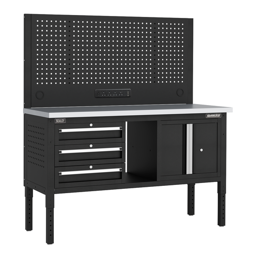 Superline Pro APMWB60COMBO2SS Superline PRO® Modular Workbench with 3 Drawers & Cupboard Stainless Steel Worktop 1525mm