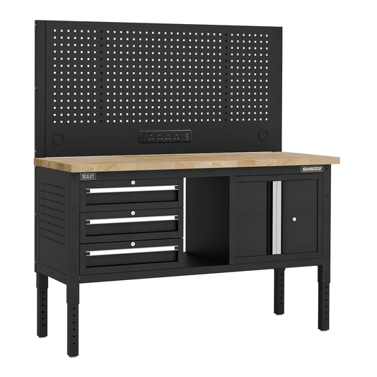 Superline Pro APMWB60COMBO2W Superline PRO® Modular Workbench with 3 Drawers & Cupboard Wooden Worktop 1525mm