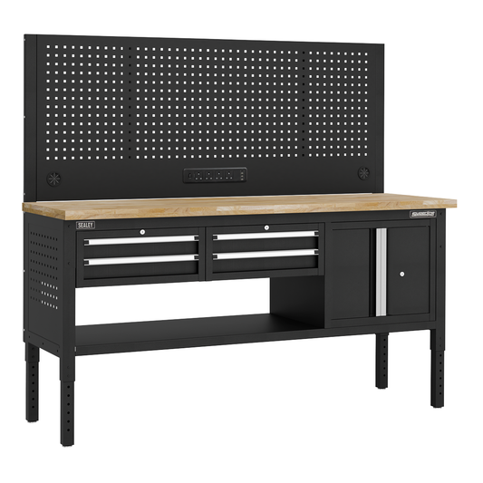 Superline Pro APMWB72COMBO1W Superline PRO® Modular Workbench with 4 Drawers & Cupboard Wooden Worktop 1830mm