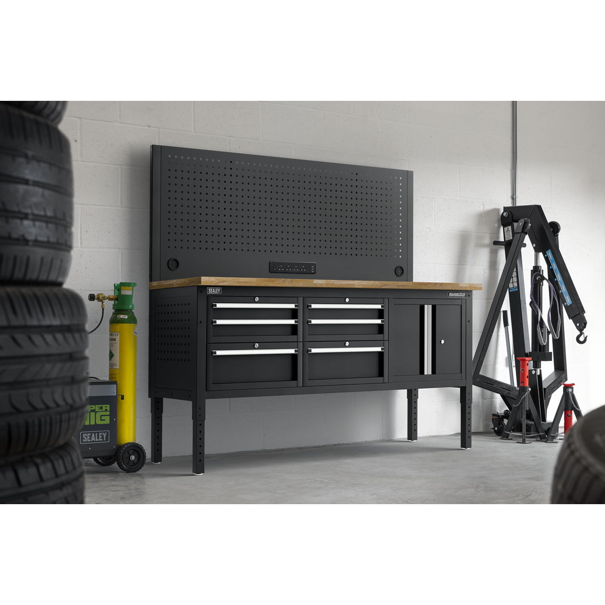 Superline Pro APMWB72COMBO2W Superline PRO® Modular Workbench with 6 Drawers & Cupboard Wooden Worktop 1830mm