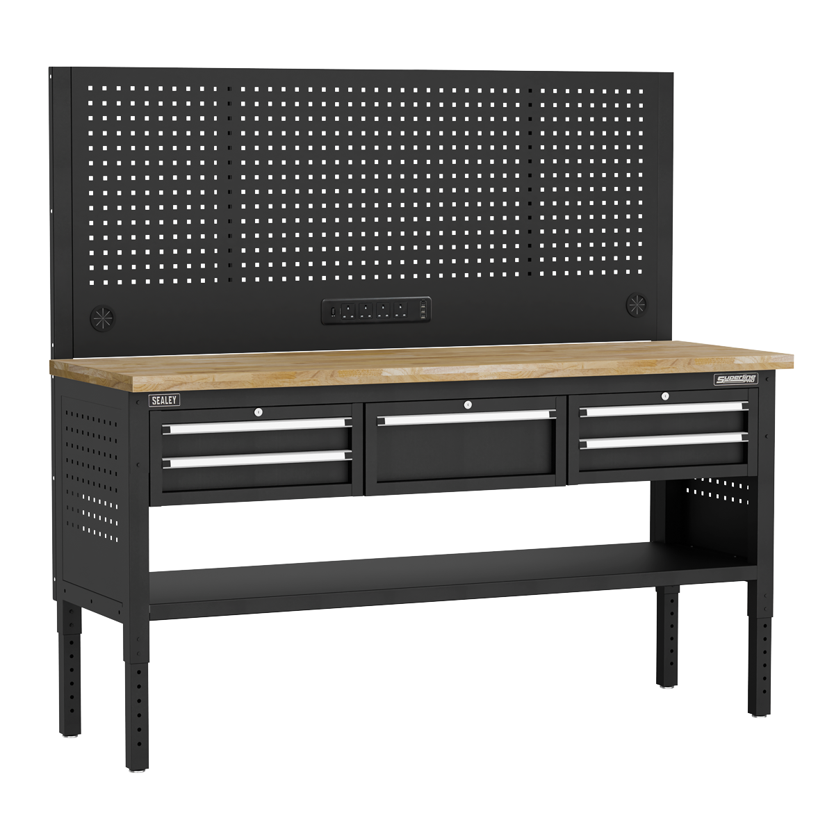 Superline Pro APMWB72COMBO3W Superline PRO® Modular Adjustable-Height Workbench with 5 Drawers & Wooden Worktop 1830mm