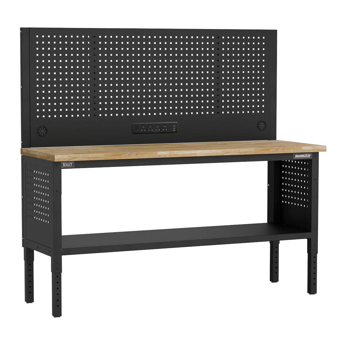 Superline Pro APMWB72COMBOW Superline PRO® Modular Adjustable-Height Workbench with Pegboard Back Panel & Wooden Worktop 1830mm