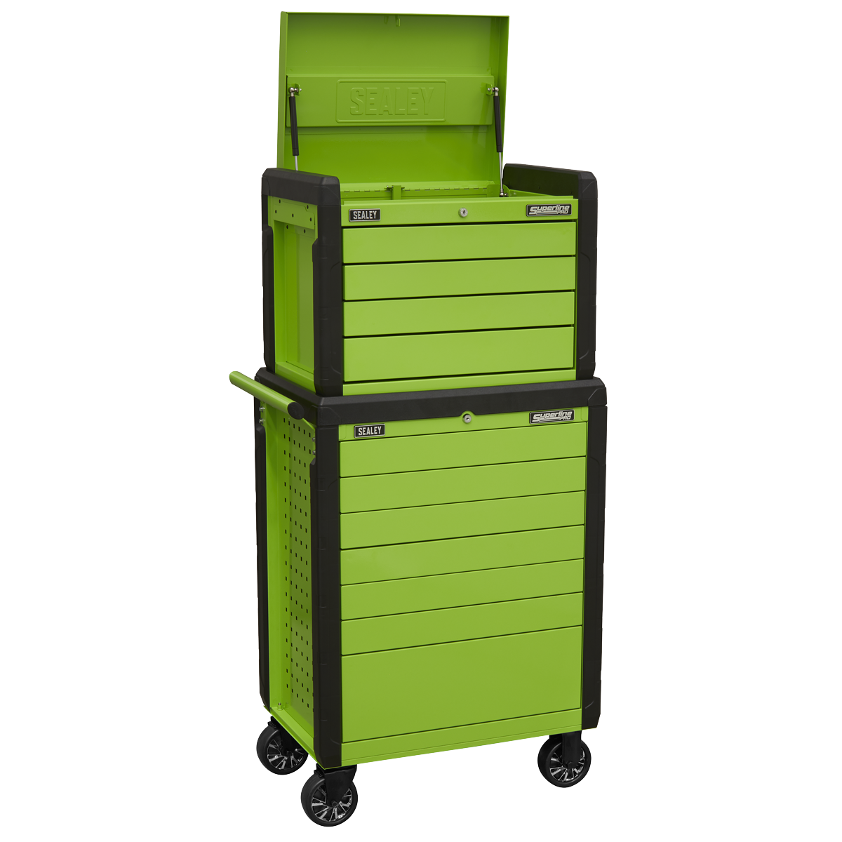 Superline Pro APPDSTACKG Superline PRO® Push-To-Open Topchest & Rollcab Combination 11 Drawer - Green