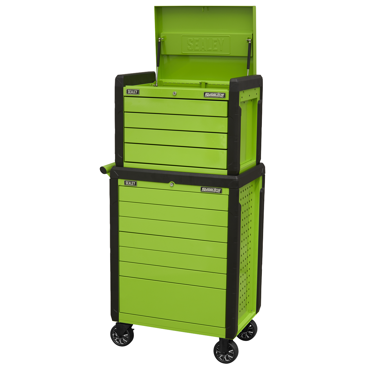 Superline Pro APPDSTACKG Superline PRO® Push-To-Open Topchest & Rollcab Combination 11 Drawer - Green
