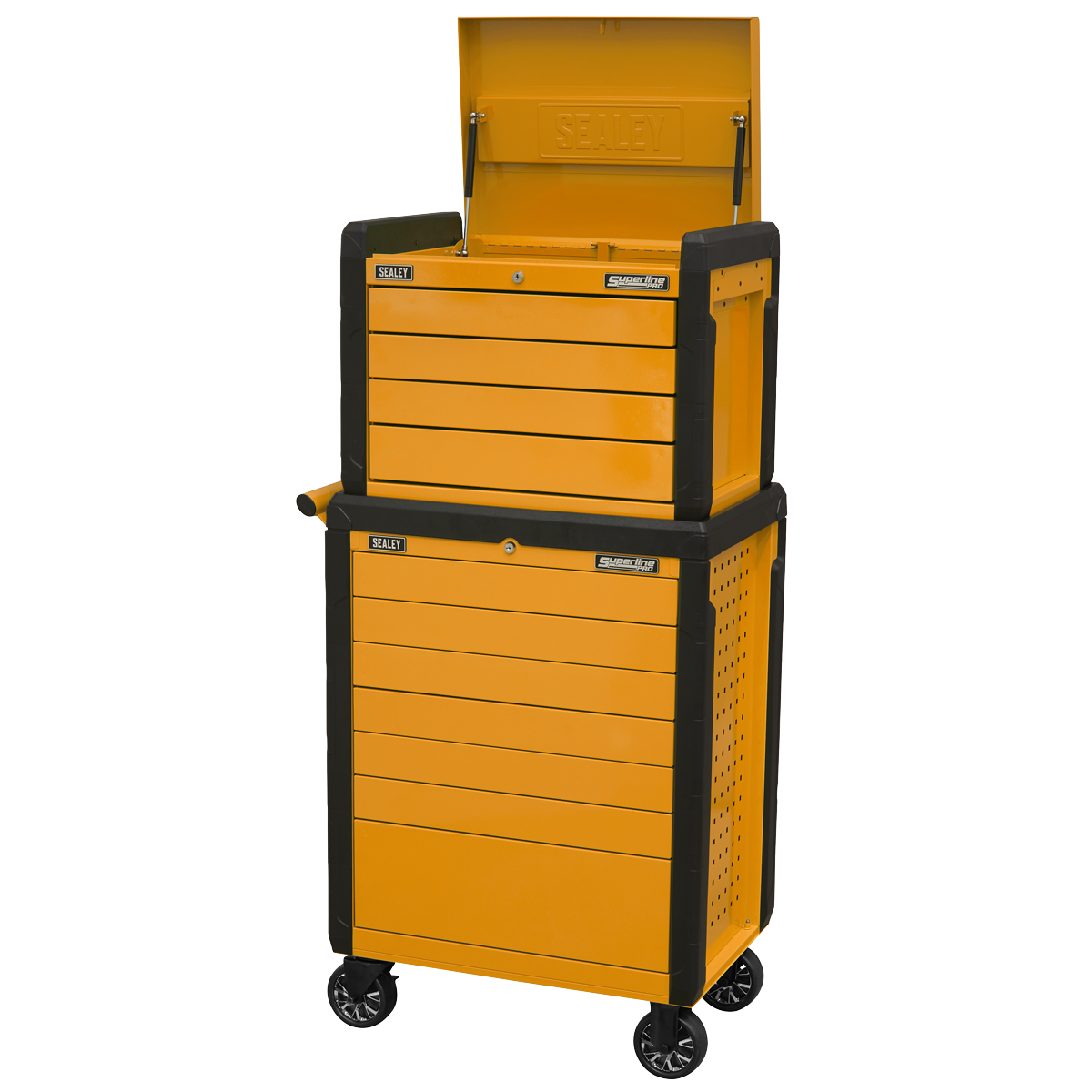 Superline Pro APPDSTACKO Superline PRO® Push-To-Open Topchest & Rollcab Combination 11 Drawer - Orange