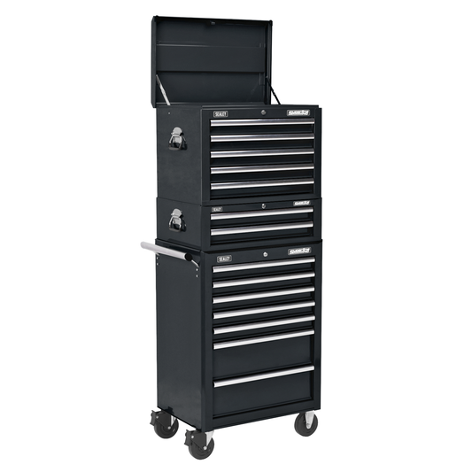 Superline Pro APSTACKTB Superline PRO® Topchest, Mid-Box Tool Chest & Rollcab Combination 14 Drawer - Black