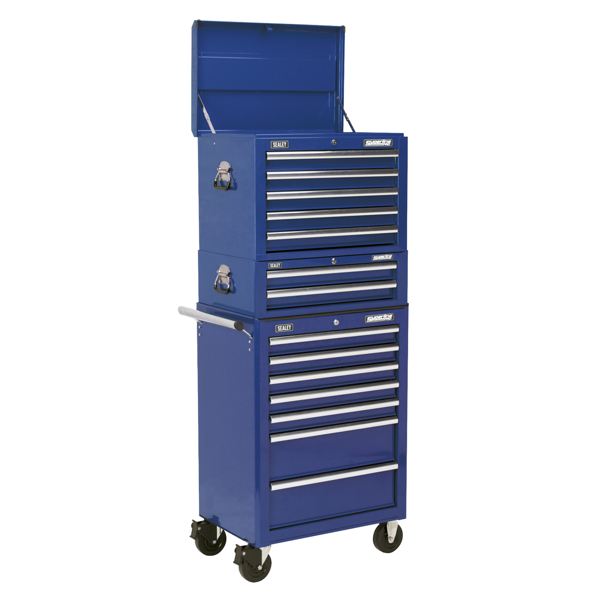 Superline Pro APSTACKTC Superline PRO® Topchest, Mid-Box Tool Chest & Rollcab Combination 14 Drawer - Blue