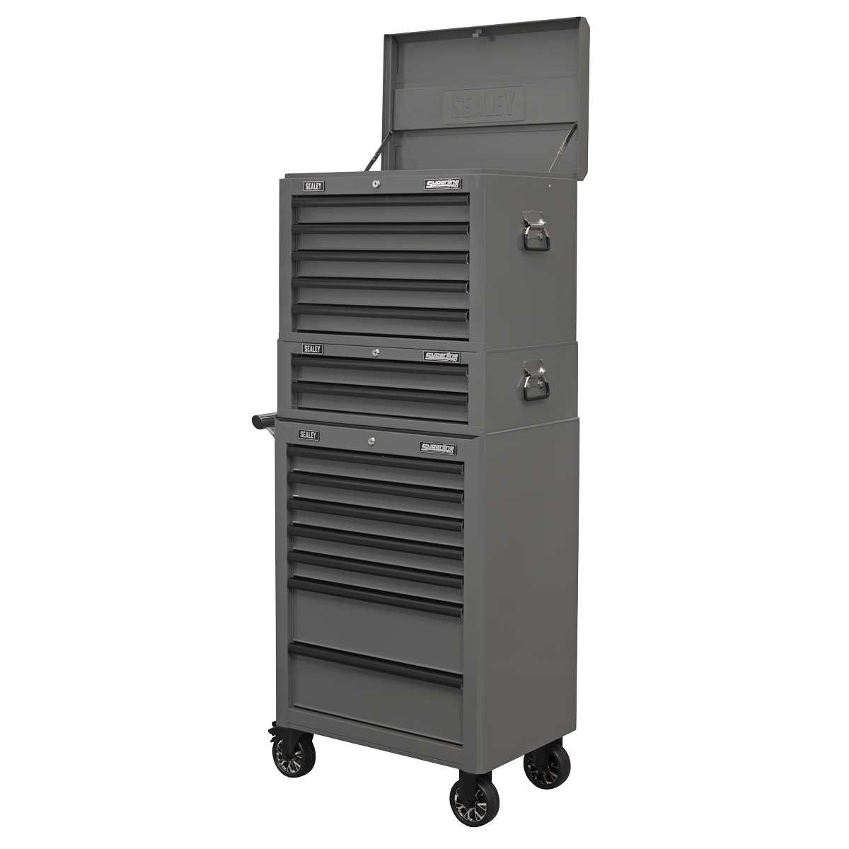 Superline Pro APSTACKTGR Superline PRO® Topchest, Mid-Box Tool Chest & Rollcab Combination 14 Drawer - Grey