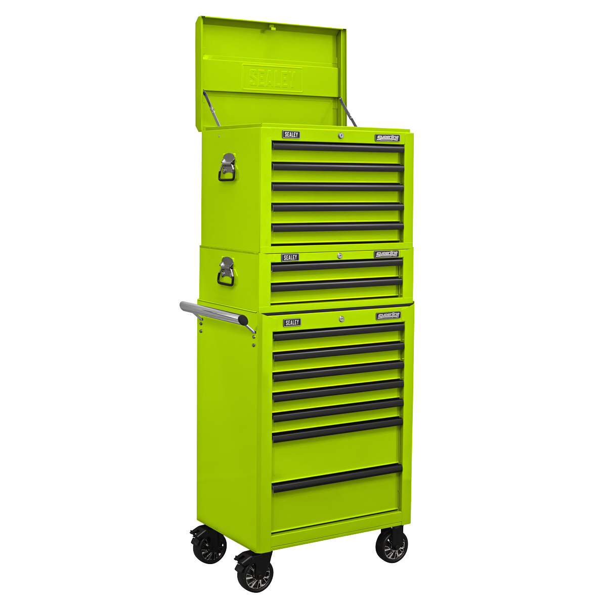 Superline Pro APSTACKTHV Superline PRO® Topchest, Mid-Box Tool Chest & Rollcab Combination 14 Drawer - Green