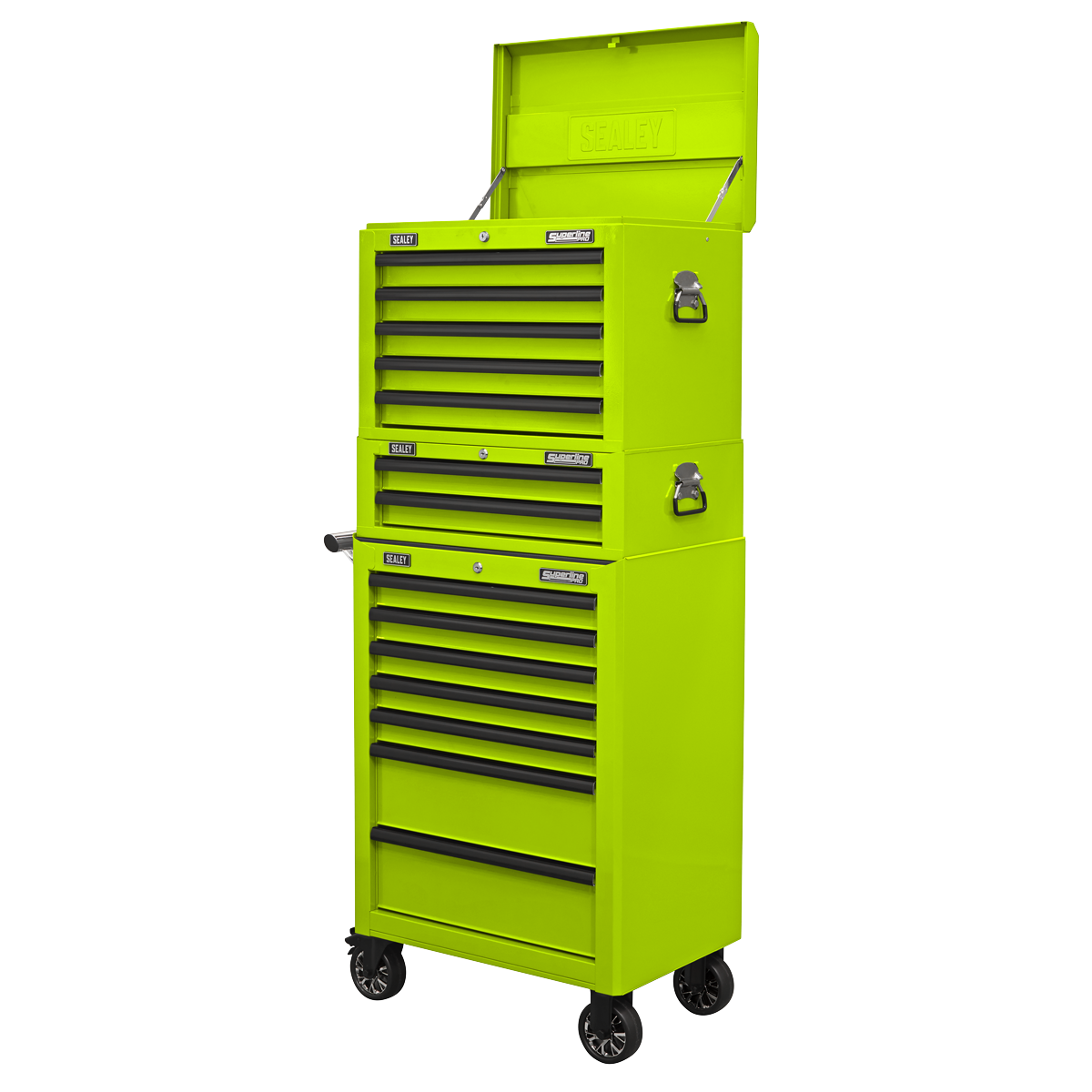 Superline Pro APSTACKTHV Superline PRO® Topchest, Mid-Box Tool Chest & Rollcab Combination 14 Drawer - Green