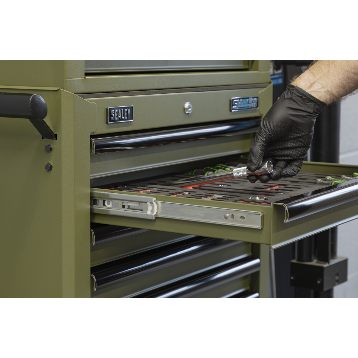 Superline Pro APSTACKTK Superline PRO® Topchest, Mid-Box Tool Chest & Rollcab Combination 14 Drawer - Khaki