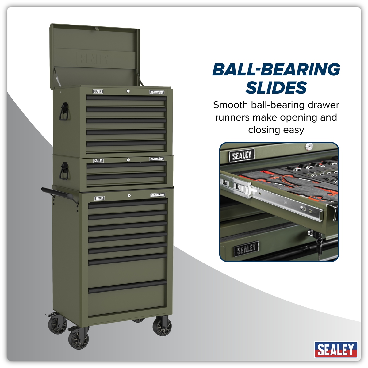 Superline Pro APSTACKTK Superline PRO® Topchest, Mid-Box Tool Chest & Rollcab Combination 14 Drawer - Khaki