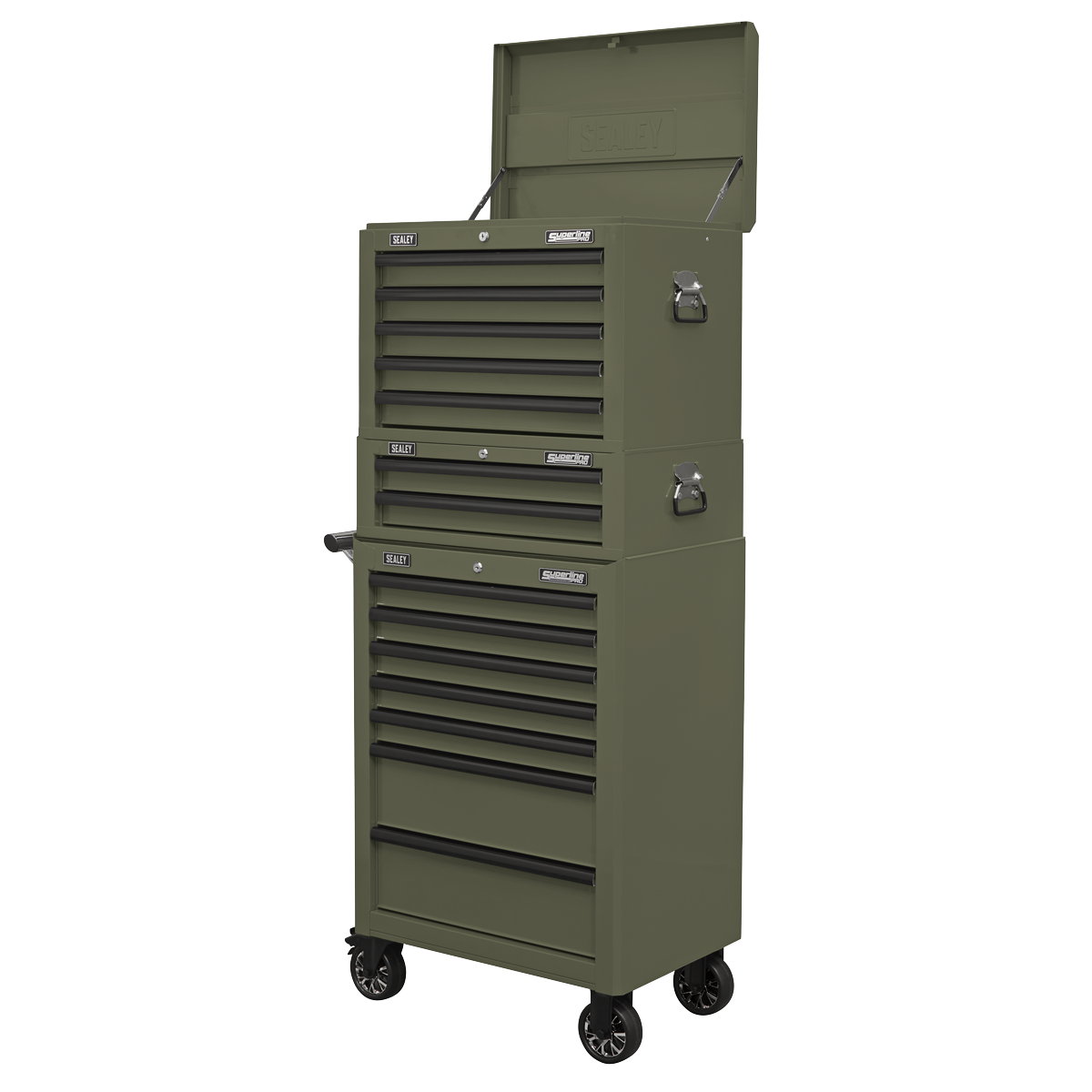 Superline Pro APSTACKTK Superline PRO® Topchest, Mid-Box Tool Chest & Rollcab Combination 14 Drawer - Khaki