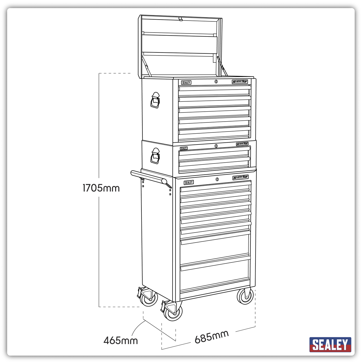 Superline Pro APSTACKTO Superline PRO® Topchest, Mid-Box Tool Chest & Rollcab Combination 14 Drawer - Orange