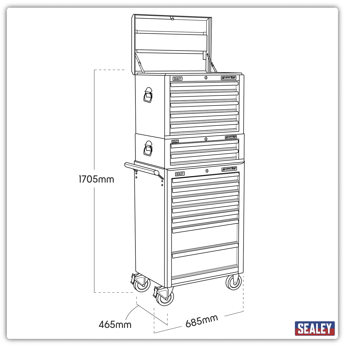 Superline Pro APSTACKTR Superline PRO® Topchest, Mid-Box Tool Chest & Rollcab Combination 14 Drawer - Red