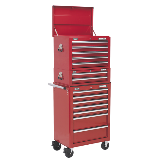 Superline Pro APSTACKTR Superline PRO® Topchest, Mid-Box Tool Chest & Rollcab Combination 14 Drawer - Red