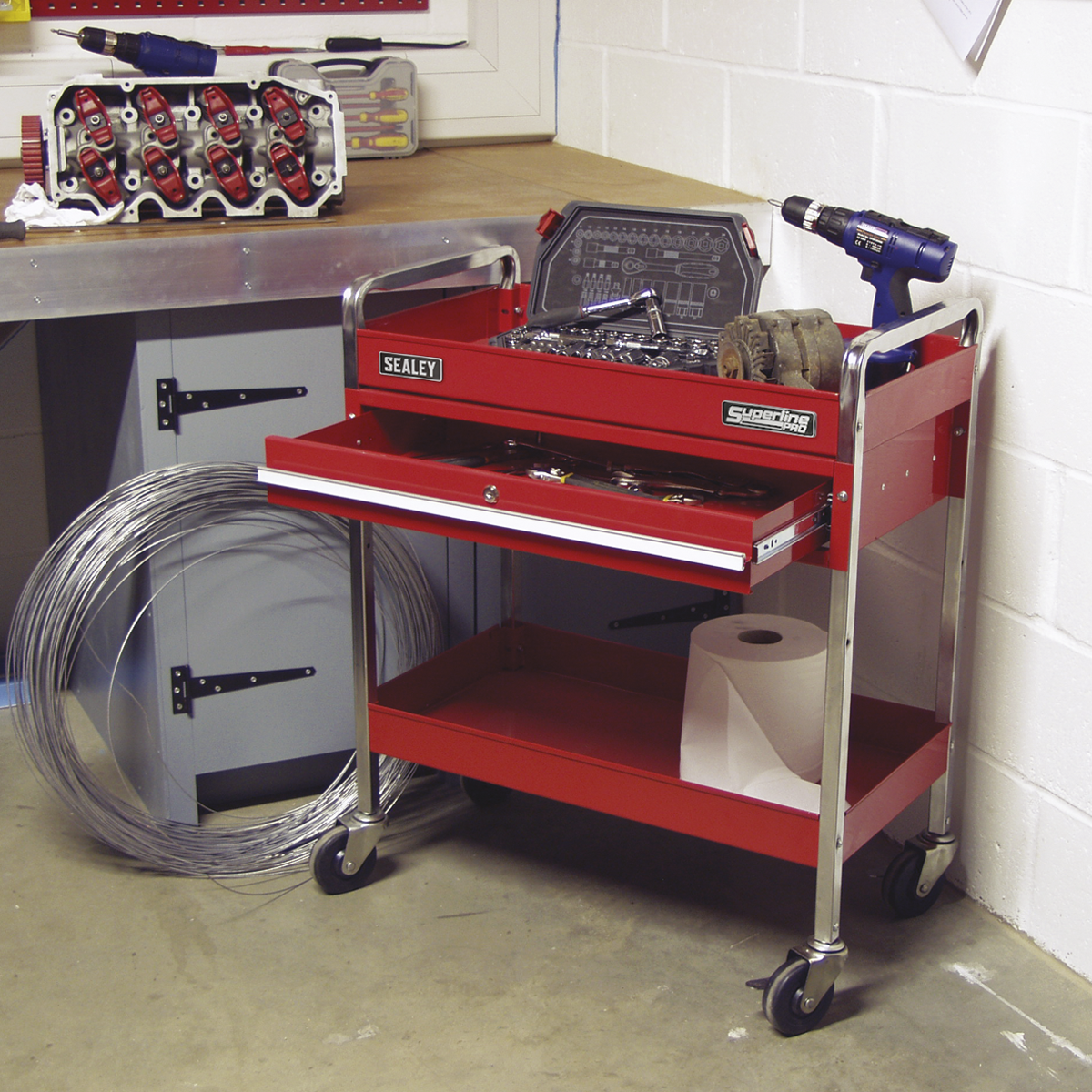 Superline Pro CX101D Superline PRO® Heavy-Duty Trolley with Lockable Drawer 2-Level