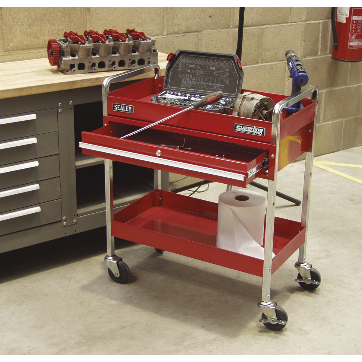 Superline Pro CX101D Superline PRO® Heavy-Duty Trolley with Lockable Drawer 2-Level