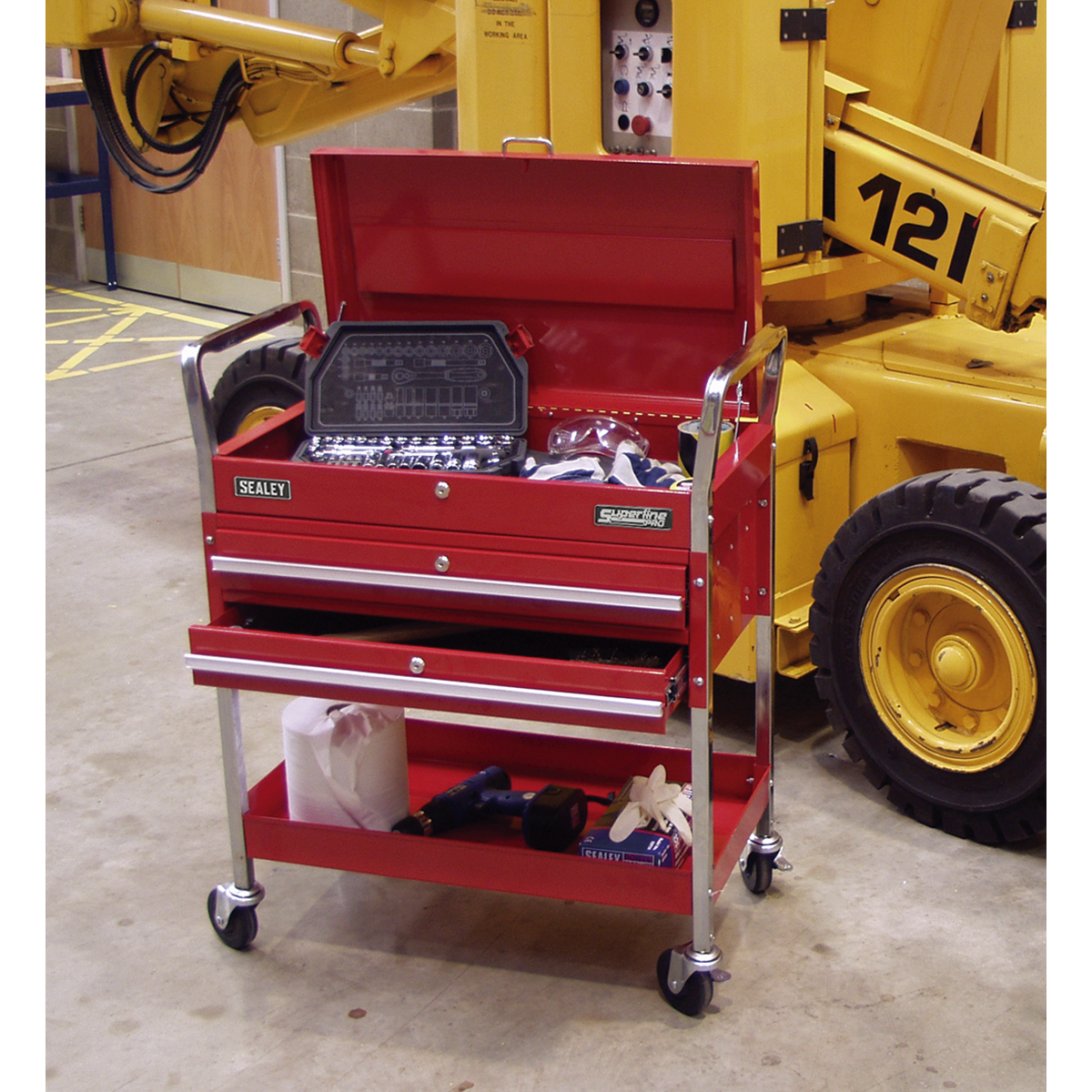 Superline Pro CX1042D Superline PRO® Heavy-Duty Trolley with Lockable Top & 2 Drawers 2-Level