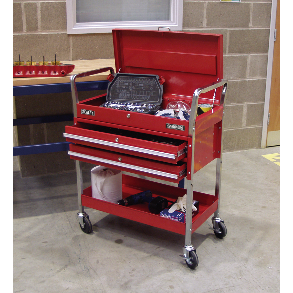 Superline Pro CX1042D Superline PRO® Heavy-Duty Trolley with Lockable Top & 2 Drawers 2-Level