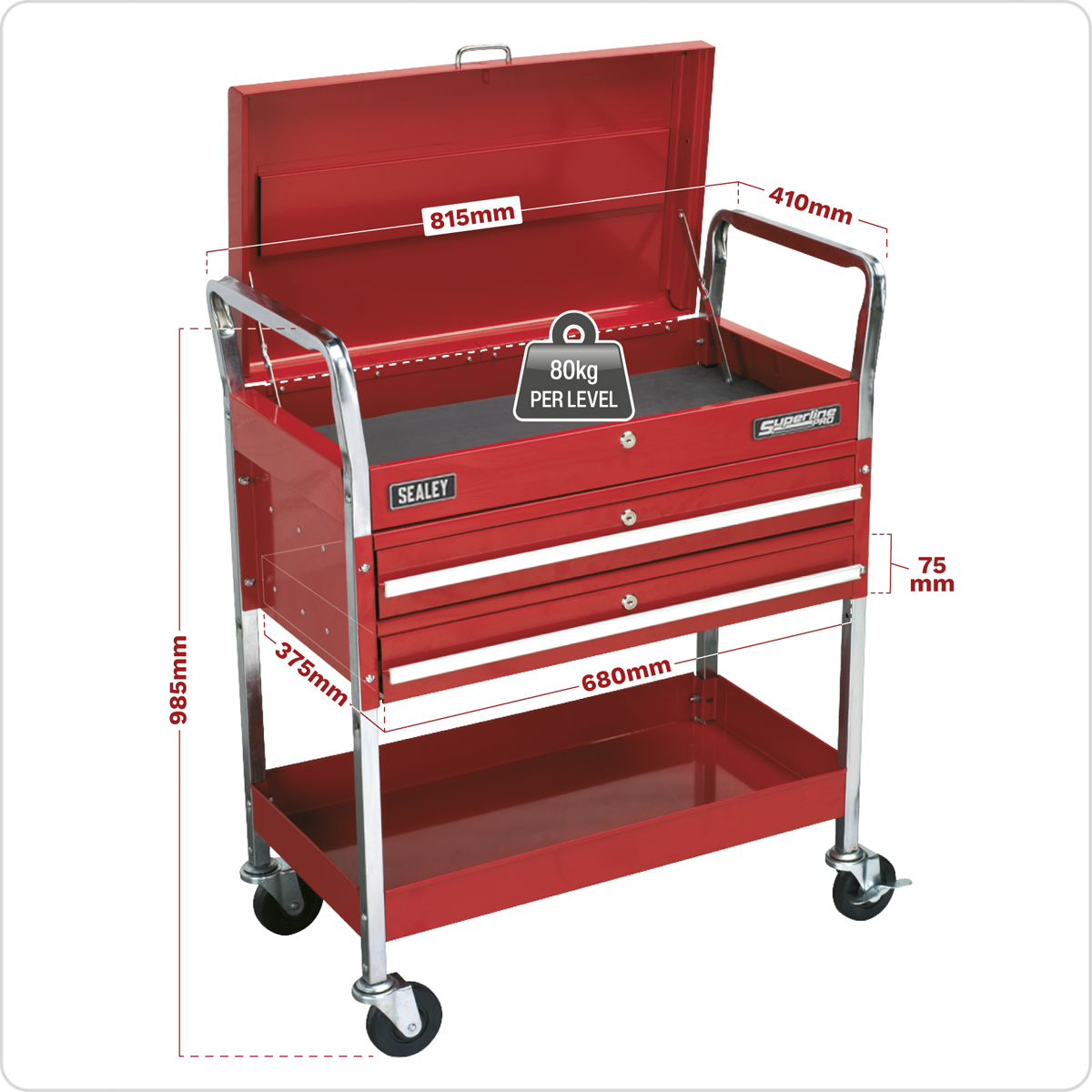 Superline Pro CX1042D Superline PRO® Heavy-Duty Trolley with Lockable Top & 2 Drawers 2-Level