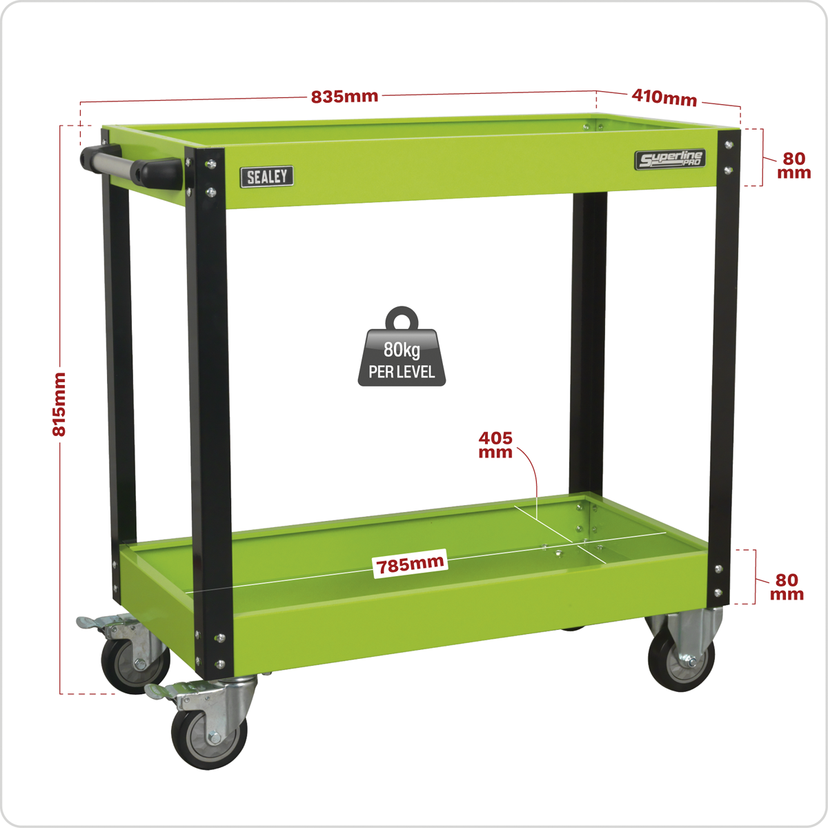 Superline Pro CX109HV Superline PRO® Heavy-Duty Workshop Trolley 2-Level - Hi-Vis Green