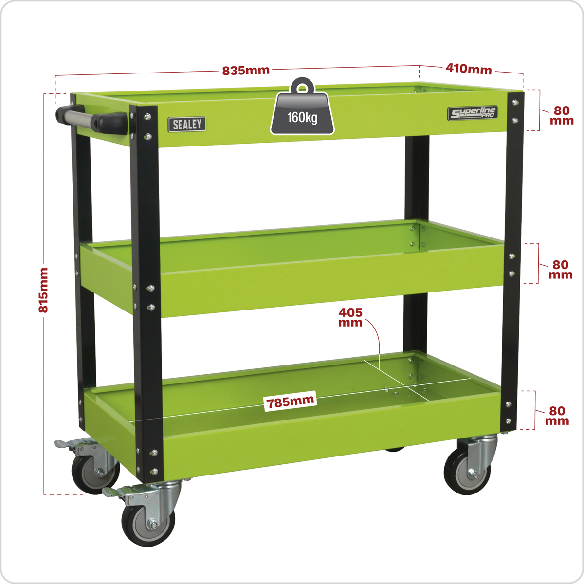 Superline Pro CX110HV Superline PRO® Heavy-Duty Workshop Trolley 3-Level - Hi-Vis Green