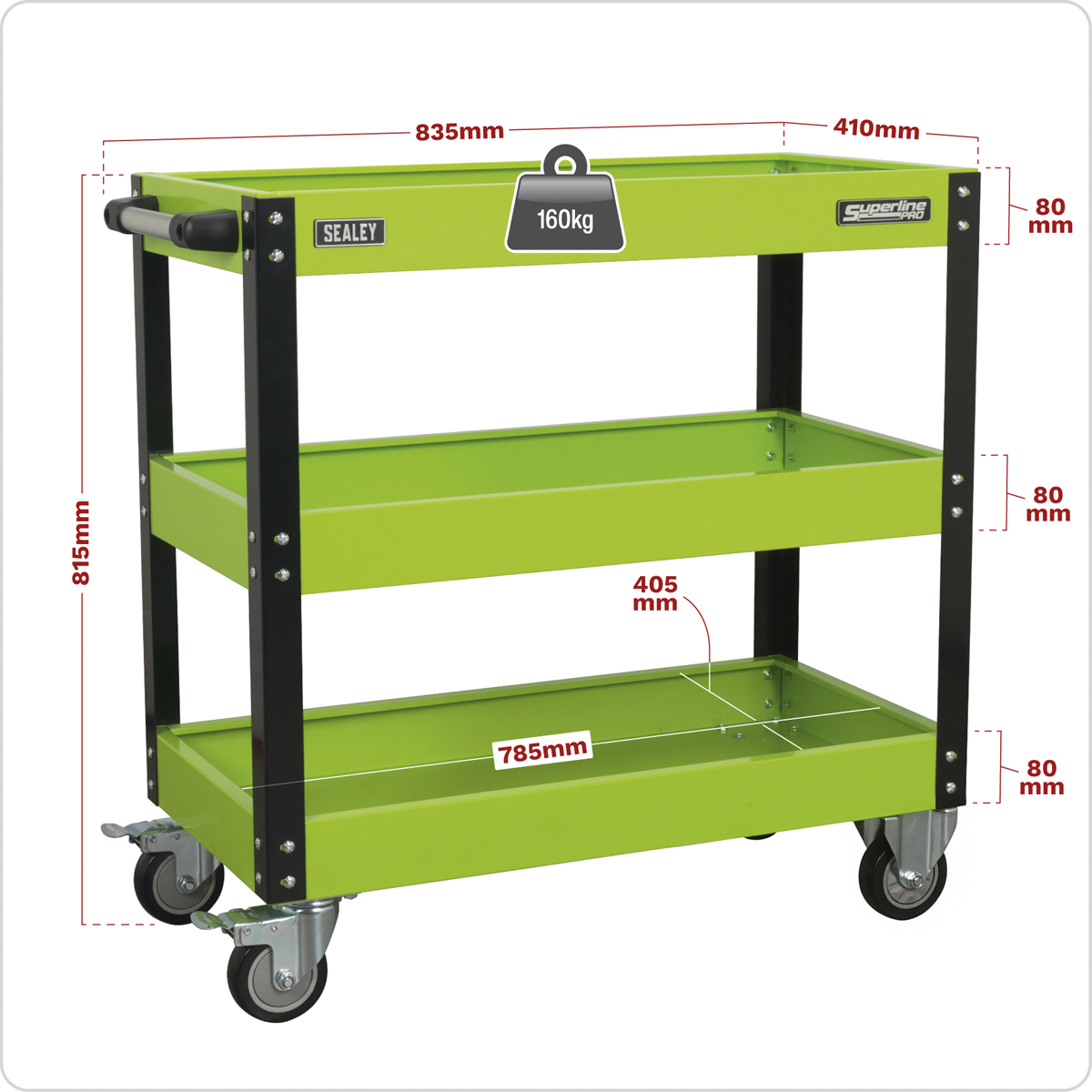 Superline Pro CX110HV Superline PRO® Heavy-Duty Workshop Trolley 3-Level - Hi-Vis Green