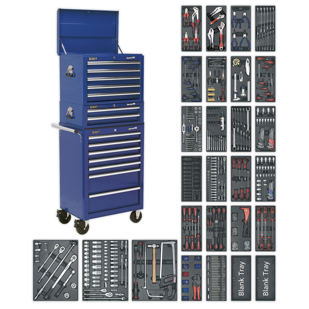 Superline Pro SPTCCOMBO1 Superline PRO® Tool Chest Combination 14 Drawer with 1179pc Tool Kit - Blue