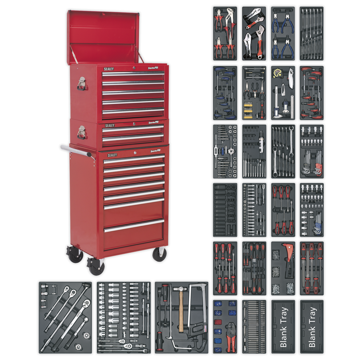 Superline Pro SPTCOMBO1 Superline PRO® Tool Chest Combination 14 Drawer with 1179pc Tool Kit - Red