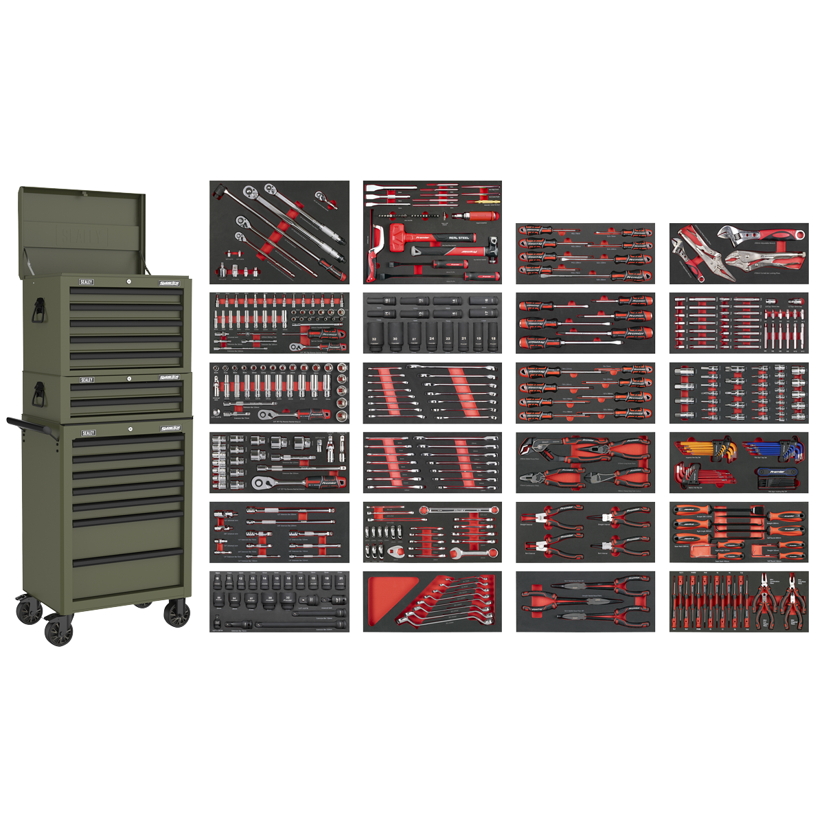 Superline Pro SPTCOMBO3K Superline PRO® Tool Chest Combination 14 Drawer with 447pc Tool Kit - Khaki