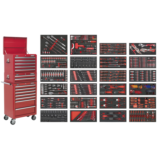 Superline Pro SPTCOMBO3R Superline PRO® Tool Chest Combination 14 Drawer with 447pc Tool Kit - Red