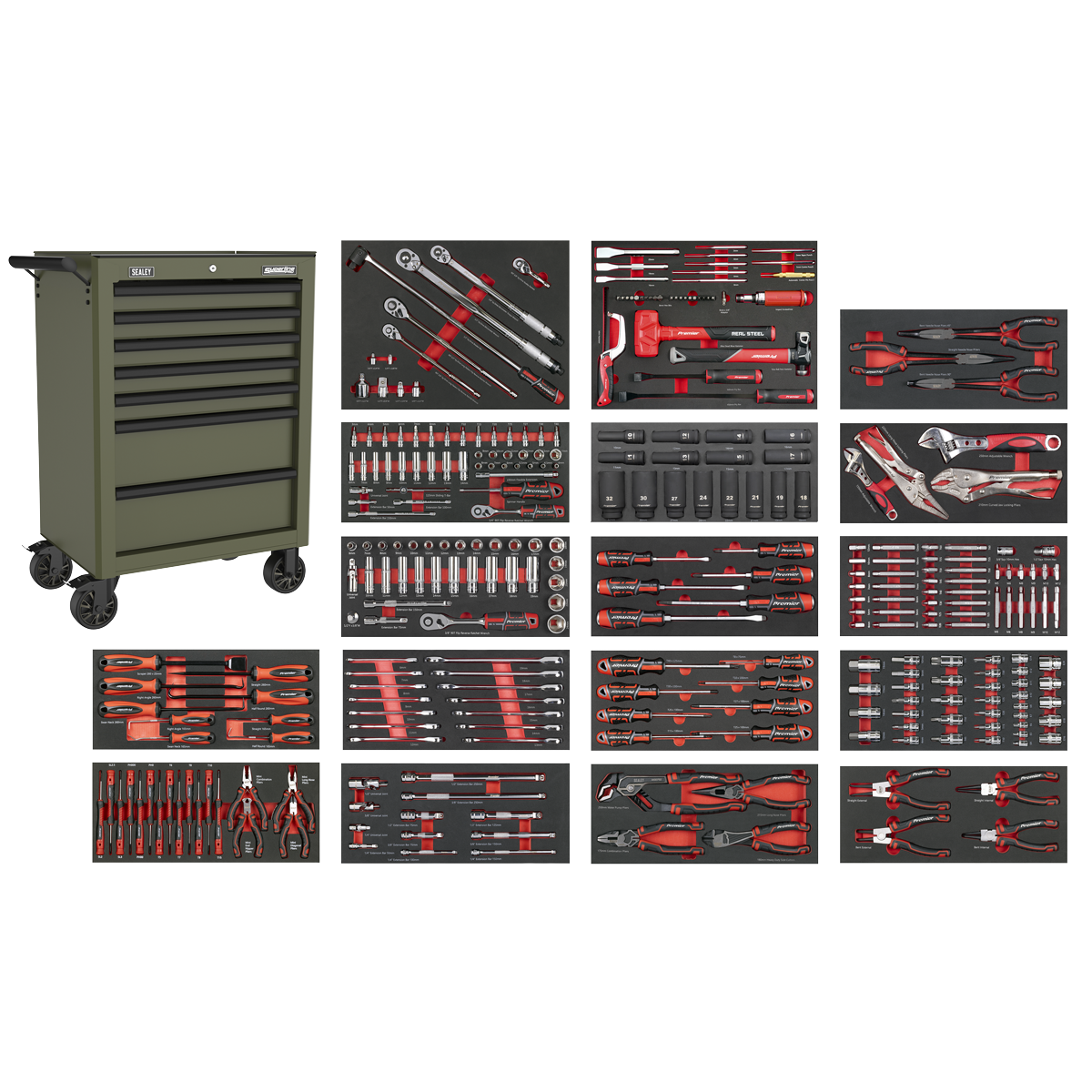 Superline Pro SPTCOMBO4K Superline PRO® Rollcab 7 Drawer with 305pc Tool Kit - Khaki