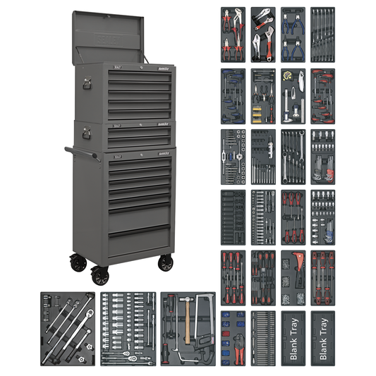 Superline Pro SPTGRCOMBO1 Superline PRO® Tool Chest Combination 14 Drawer with 1179pc Tool Kit - Grey