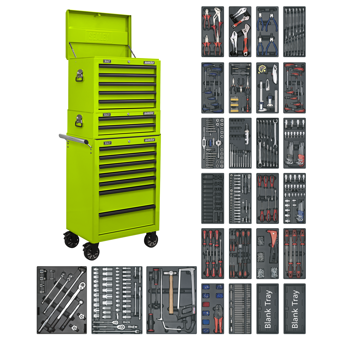Superline Pro SPTHVCOMBO1 Superline PRO® Tool Chest Combination 14 Drawer with 1179pc Tool Kit - Green