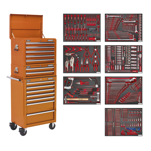 Superline Pro TBTPCOMBO4 Superline PRO® Tool Chest Combination 14 Drawer with 446pc Tool Kit - Orange