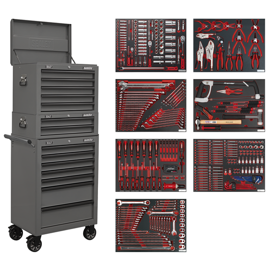 Superline Pro TBTPCOMBO6 Superline PRO® Tool Chest Combination 14 Drawer with 446pc Tool Kit - Grey