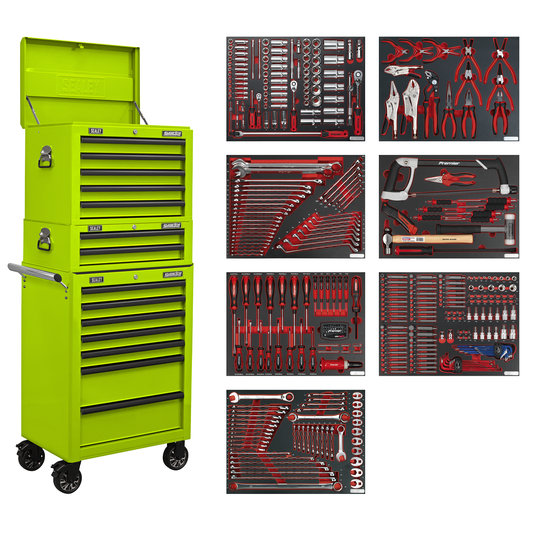Superline Pro TBTPCOMBO7 Superline PRO® Tool Chest Combination 14 Drawer with 446pc Tool Kit - Green