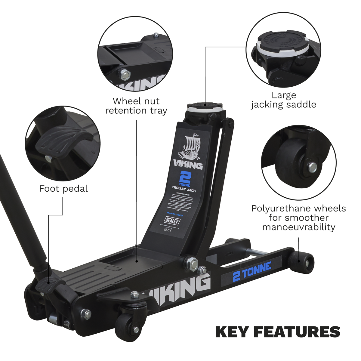 Viking 2100TB Viking Low Profile Professional Long Reach Trolley Jack with Rocket Lift 2 Tonne