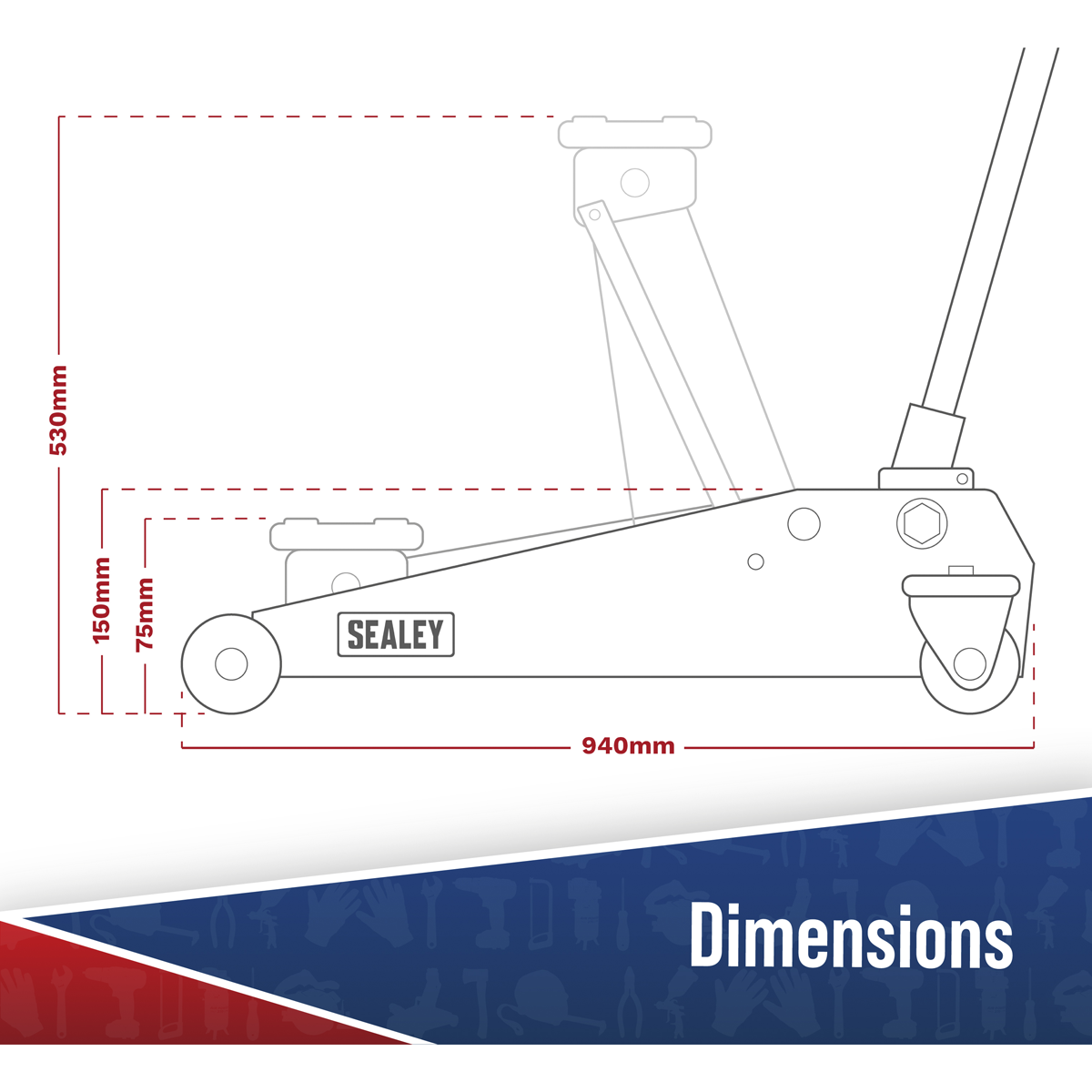 Viking 2100TB Viking Low Profile Professional Long Reach Trolley Jack with Rocket Lift 2 Tonne
