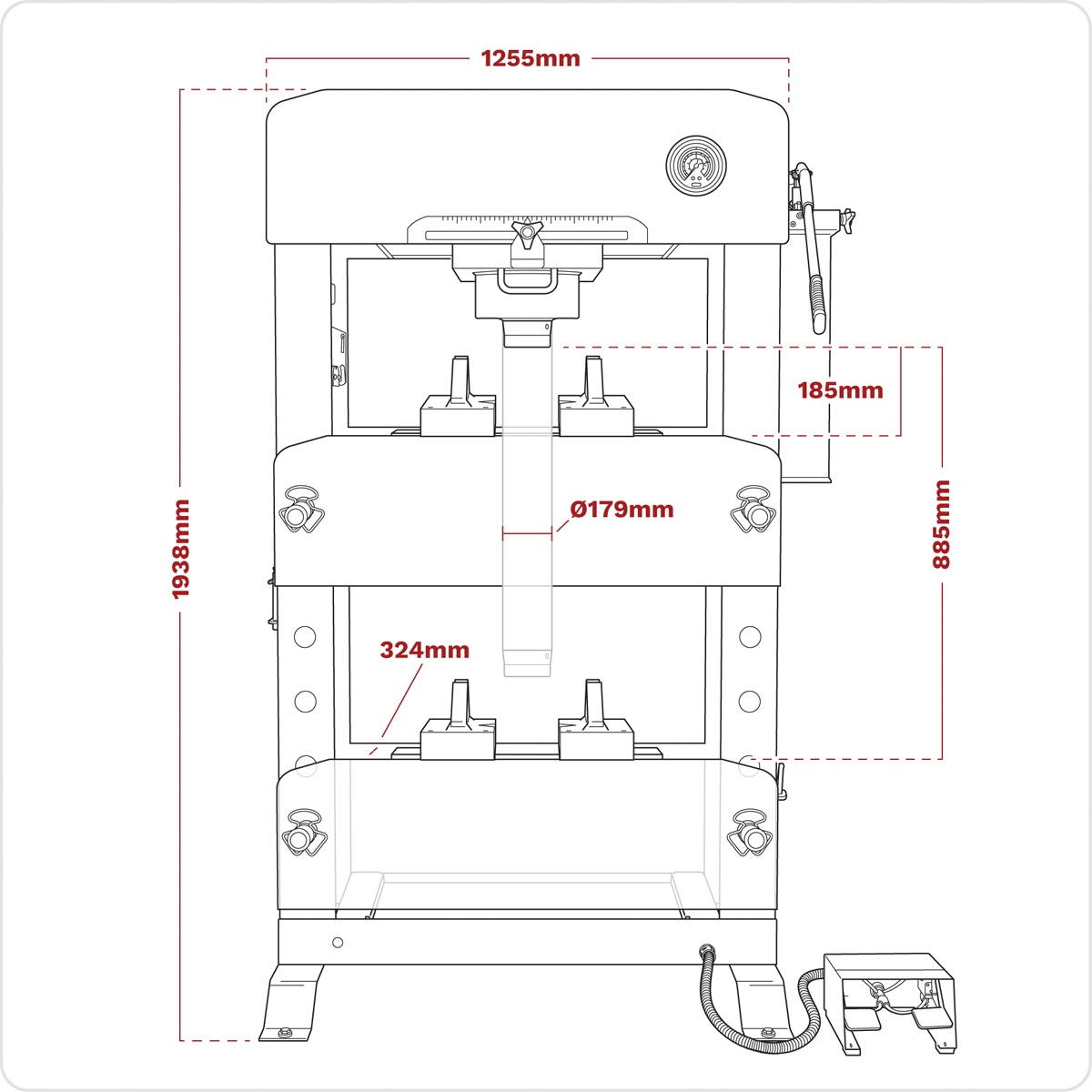 Viking PPF100S Viking Floor Type Air/Hydraulic Press with Sliding Ram & Foot Pedal 100 Tonne
