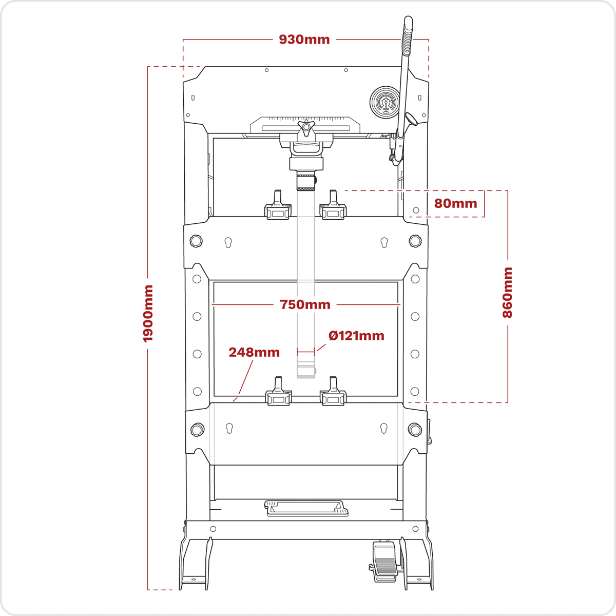 Viking PPF501S Viking Floor Type Air/Hydraulic Press with Sliding Ram and Foot Pedal 50 Tonne