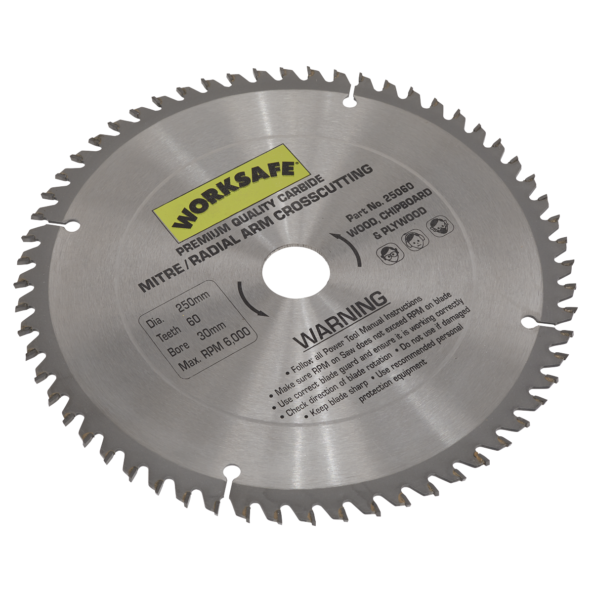 Worksafe 25060 Worksafe® TCT Saw Blade 250 x 30mm 60tpu