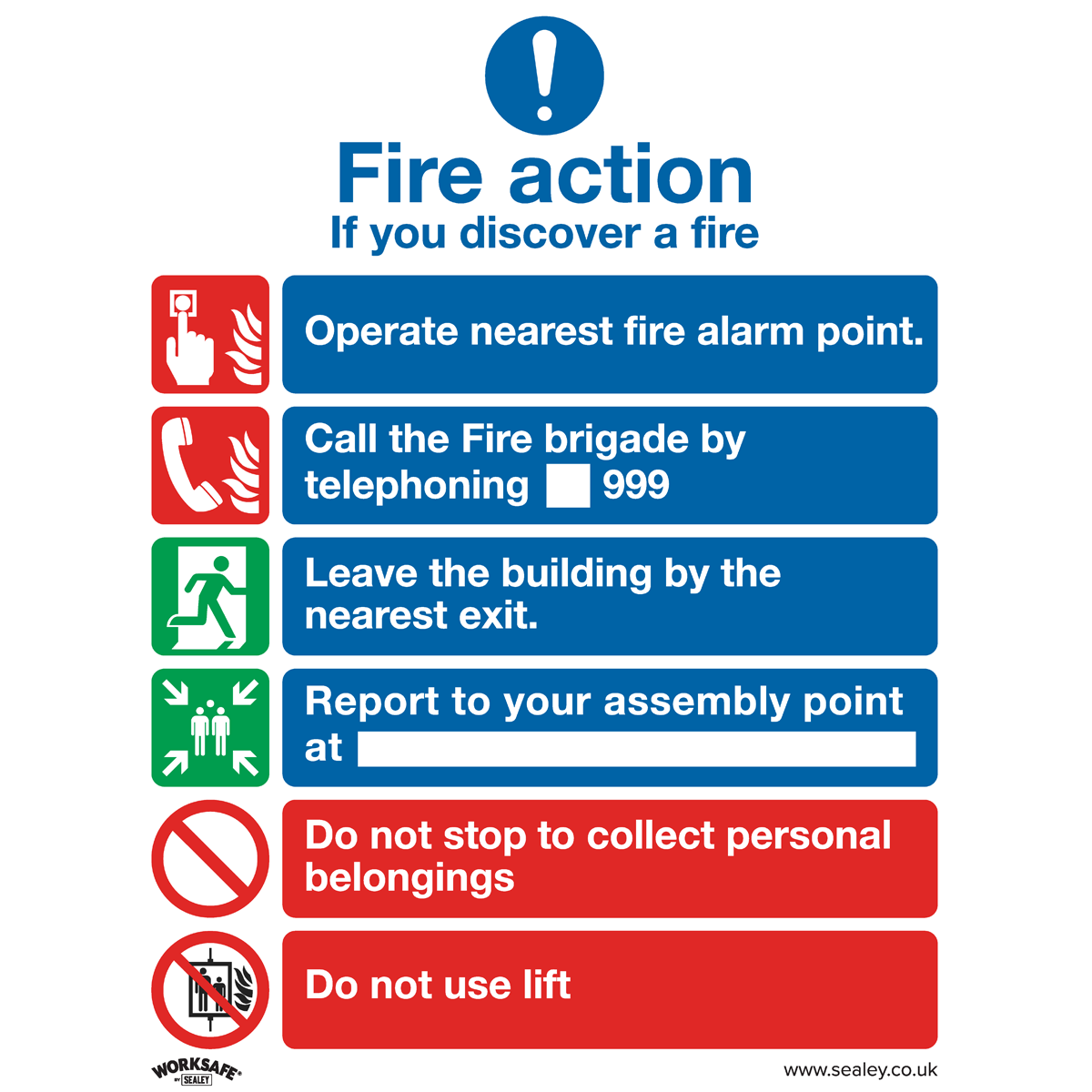 Worksafe SS19P1 Worksafe® Fire Action With Lift Safety Sign - Rigid Plastic