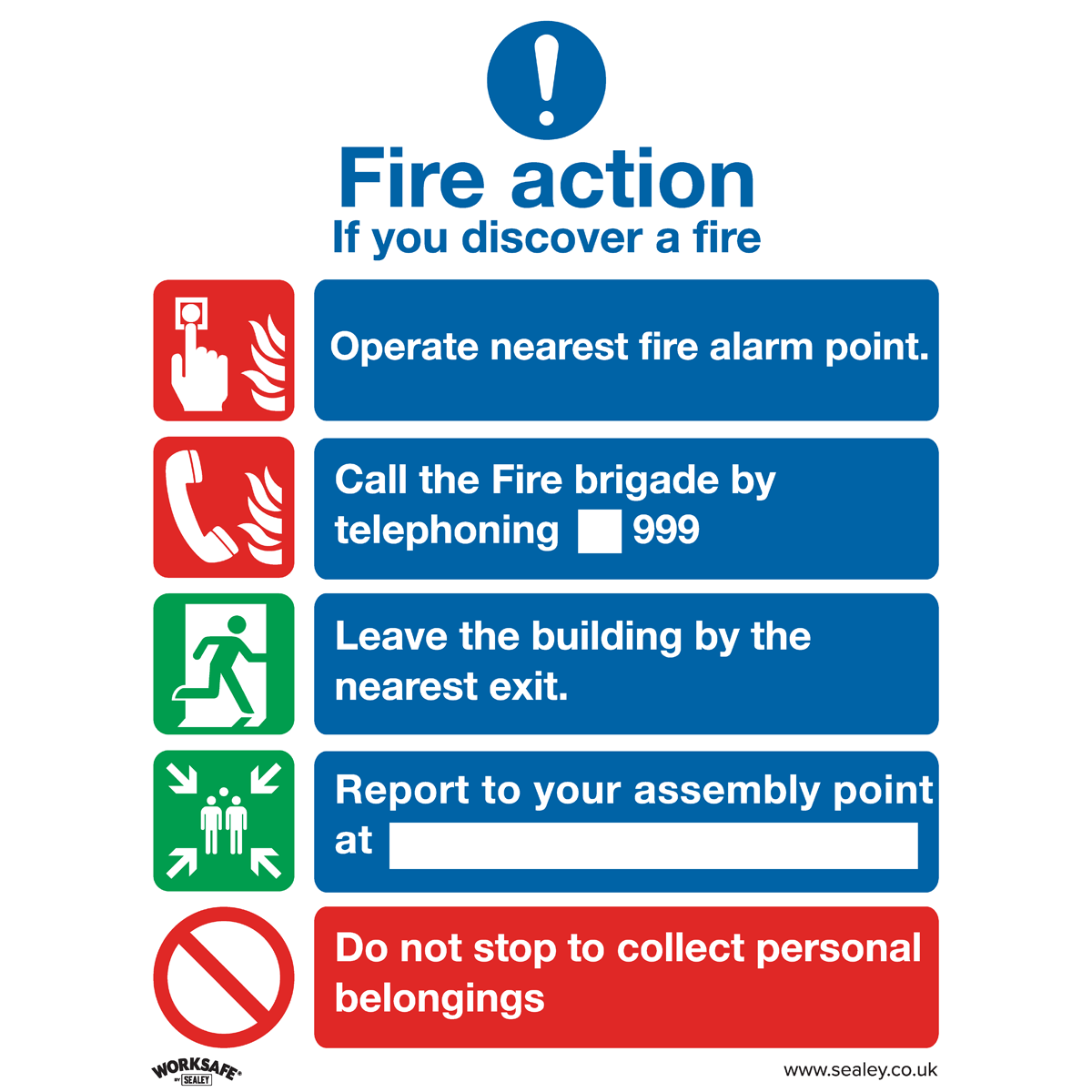 Worksafe SS20V1 Worksafe® Fire Action Without Lift Safety Sign - Self-Adhesive Vinyl