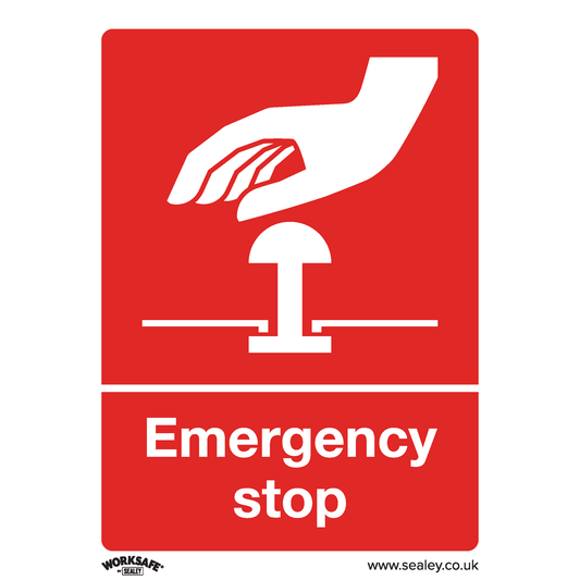 Worksafe SS35V1 Worksafe® Emergency Stop Safety Sign - Self-Adhesive Vinyl