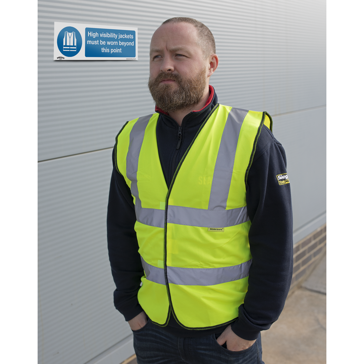 Worksafe SS9V1 Worksafe® High Visibility Jackets Must Be Worn Beyond This Point Safety Sign - Self-Adhesive Vinyl